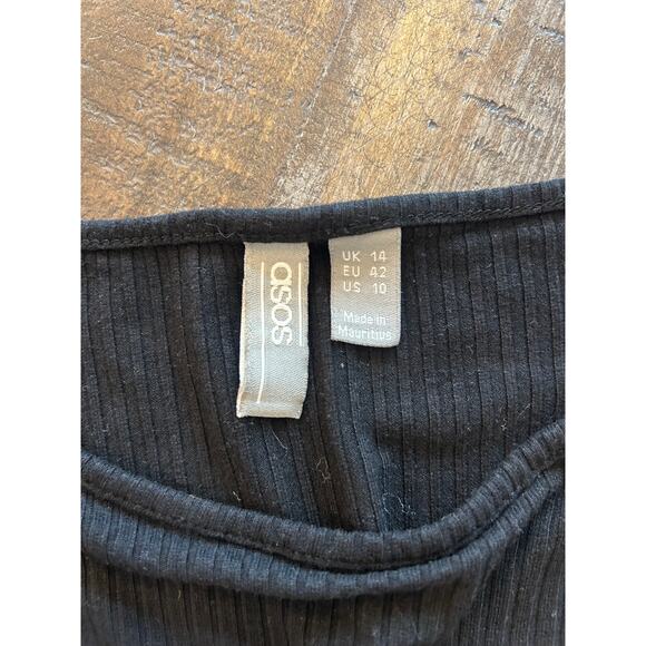 ASOS Black TShirt Womens Size M Ribbed Stretch Basic T Crew Neck Short Sleeve - Picture 2 of 6